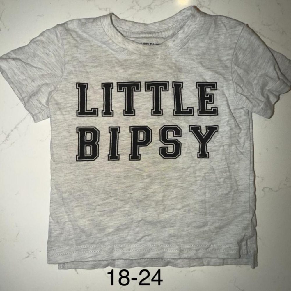 Little Bipsy gray baby tee with black text reading 'LITTLE BIPSY' #littlebipsy